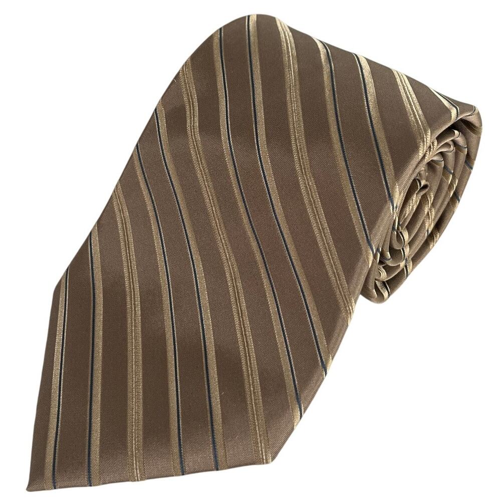 Perry Ellis Portfolio Tan Blue Regimental Stripe Silk Necktie NWT 58x4 China